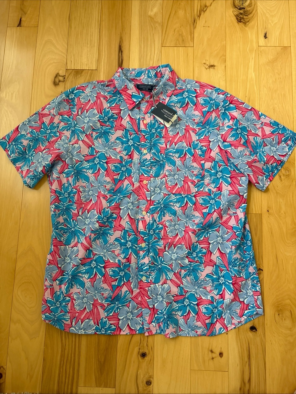 NWT Vineyard Vines Men's Pink/Blue Tropical Button-Down Sz XL Shirt Retail $89